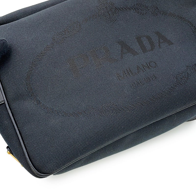 プラダ ショルダーバッグ ロゴ クロスボディバッグ キャンバス レザー 1BH089 PRADA 黒