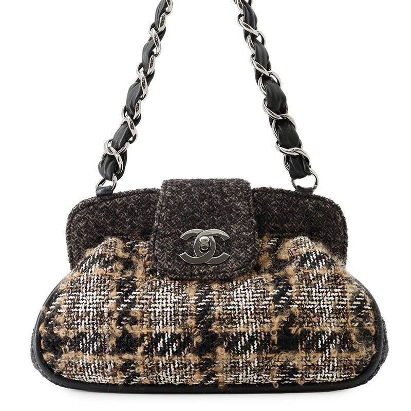 シャネル ワンショルダーバッグ ココマーク マトラッセ ツイード CHANEL 黒 セール品