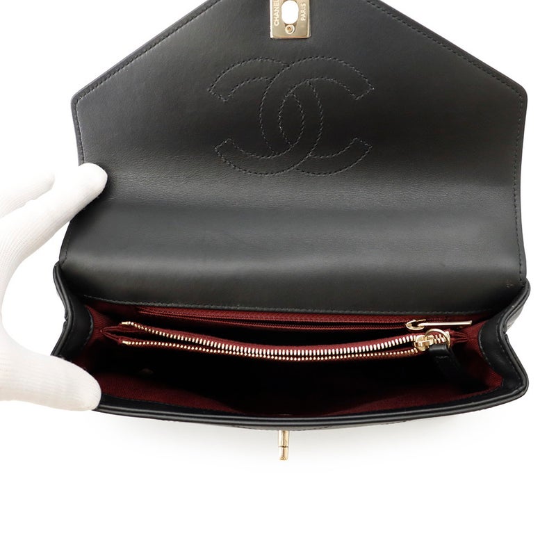 シャネル チェーンショルダーバッグ シェブロン ココマーク レザー CHANEL Vステッチ 黒 2way
