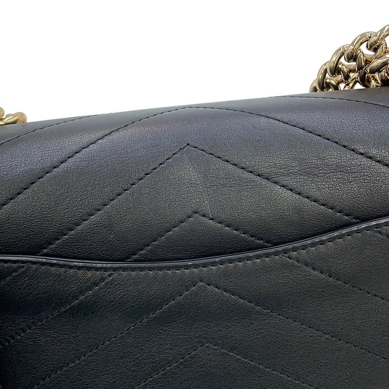 シャネル チェーンショルダーバッグ シェブロン ココマーク レザー CHANEL Vステッチ 黒 2way
