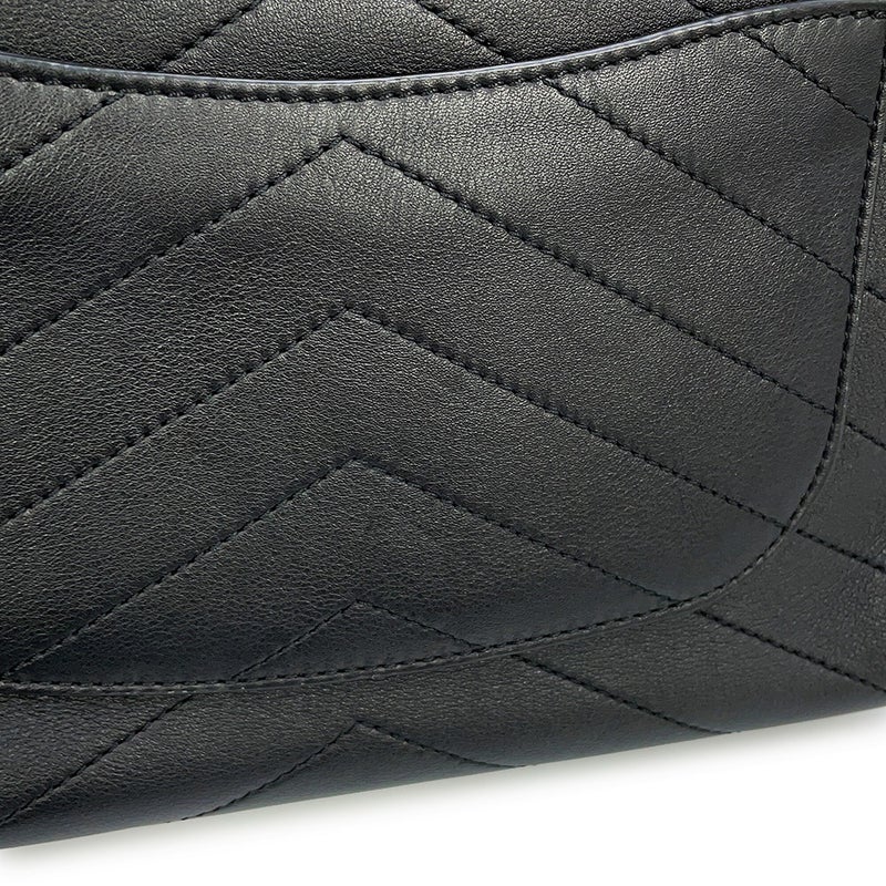 シャネル チェーンショルダーバッグ シェブロン ココマーク レザー CHANEL Vステッチ 黒 2way