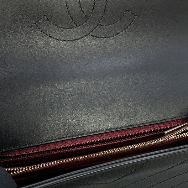 シャネル チェーンショルダーバッグ シェブロン ココマーク レザー CHANEL Vステッチ 黒 2way