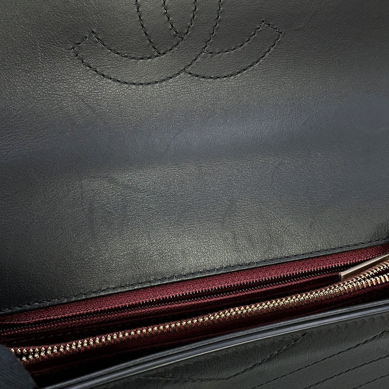 シャネル チェーンショルダーバッグ シェブロン ココマーク レザー CHANEL Vステッチ 黒 2way