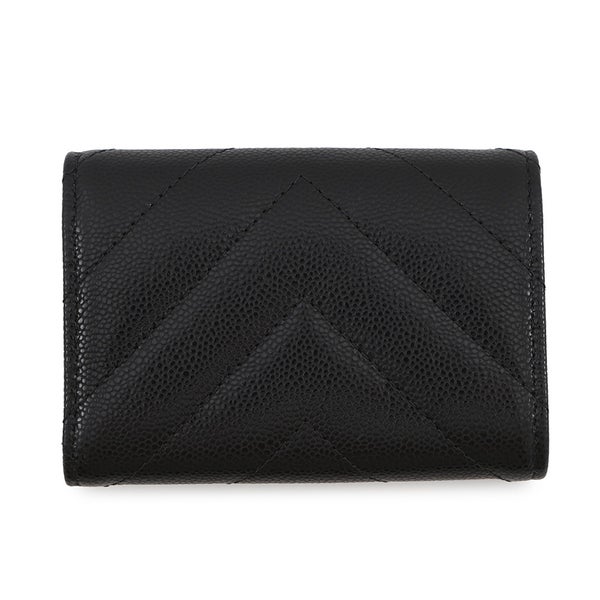 シャネル 三つ折り財布 シェブロン スモール フラップ コンパクトウォレット キャビアスキン AP5202 CHANEL 財布 黒