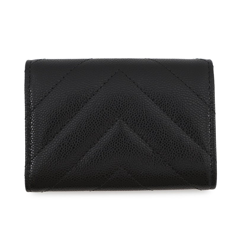 シャネル 三つ折り財布 シェブロン スモール フラップ コンパクトウォレット キャビアスキン AP5202 CHANEL 財布 黒