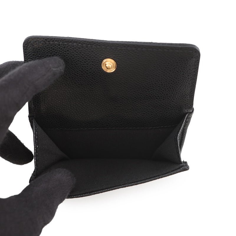 シャネル 三つ折り財布 シェブロン スモール フラップ コンパクトウォレット キャビアスキン AP5202 CHANEL 財布 黒
