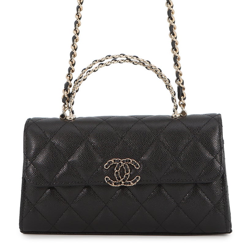シャネル チェーンショルダーバッグ トップハンドル フォンケース マトラッセ ココマーク キャビアスキン AP3238 CHANEL 黒