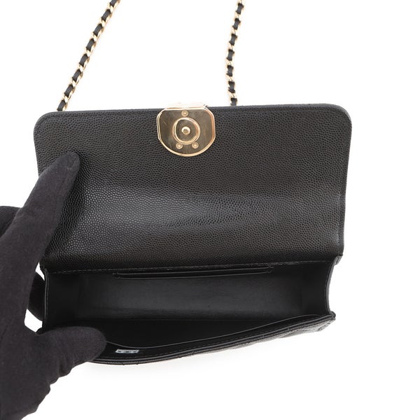 シャネル チェーンショルダーバッグ トップハンドル フォンケース マトラッセ ココマーク キャビアスキン AP3238 CHANEL 黒