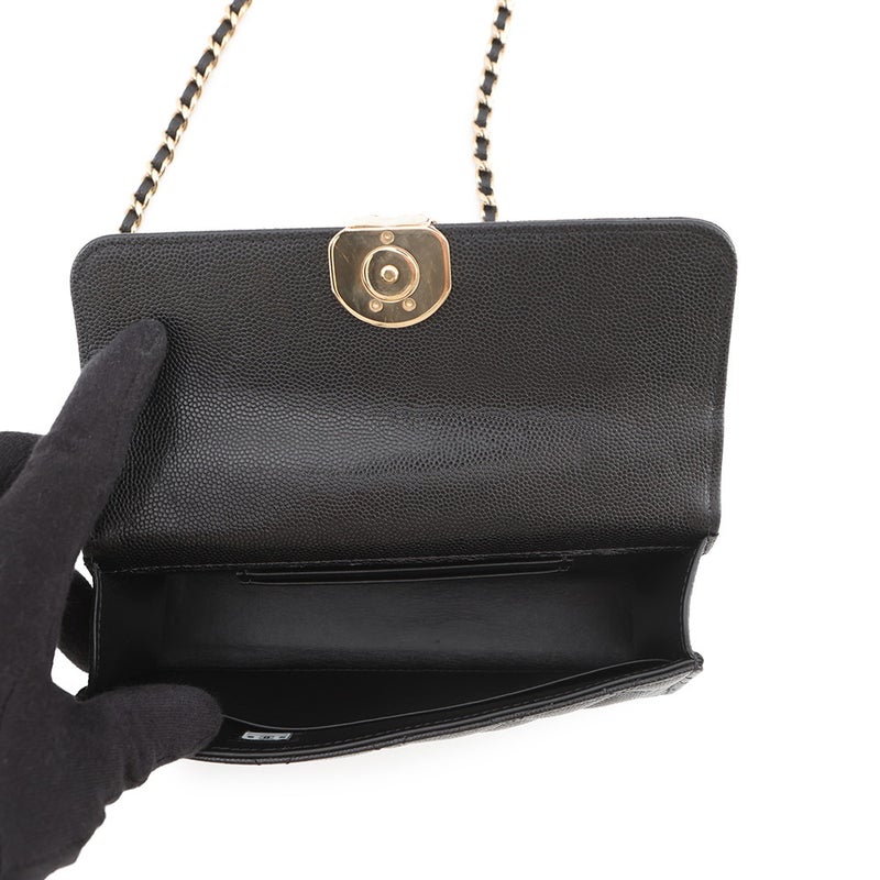 シャネル チェーンショルダーバッグ トップハンドル フォンケース マトラッセ ココマーク キャビアスキン AP3238 CHANEL 黒