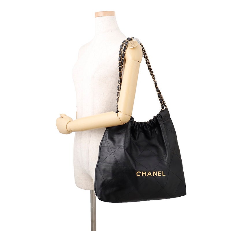 シャネル チェーンショルダーバッグ CHANEL22 ミディアム カーフレザー AS3261 CHANEL 黒