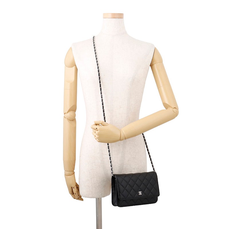 シャネル チェーンウォレット クラシック マトラッセ ココマーク キャビアスキン AP0250 CHANEL 財布 黒