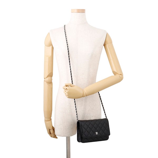 シャネル チェーンウォレット クラシック マトラッセ ココマーク キャビアスキン AP0250 CHANEL 財布 黒