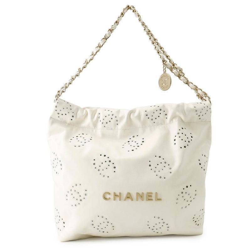 シャネル チェーンショルダーバッグ マトラッセ パンチング CHANEL 22 スモール AS3260 CHANEL ポーチ付き 白