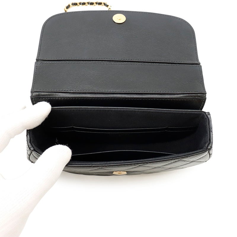 シャネル チェーンショルダーバッグ マトラッセ ココマーク ハーフムーン フォンフォルダー AP3367 CHANEL 黒