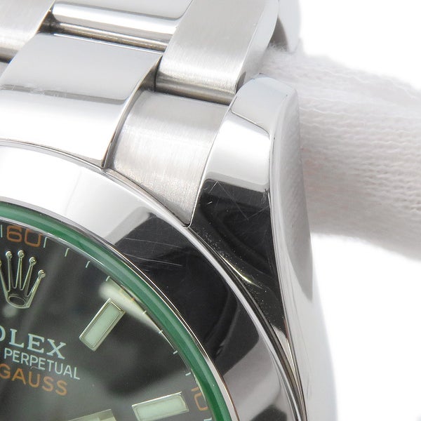 ロレックス ミルガウス グリーンガラス ランダムシリアル ルーレット 116400GV ROLEX 腕時計 黒文字盤