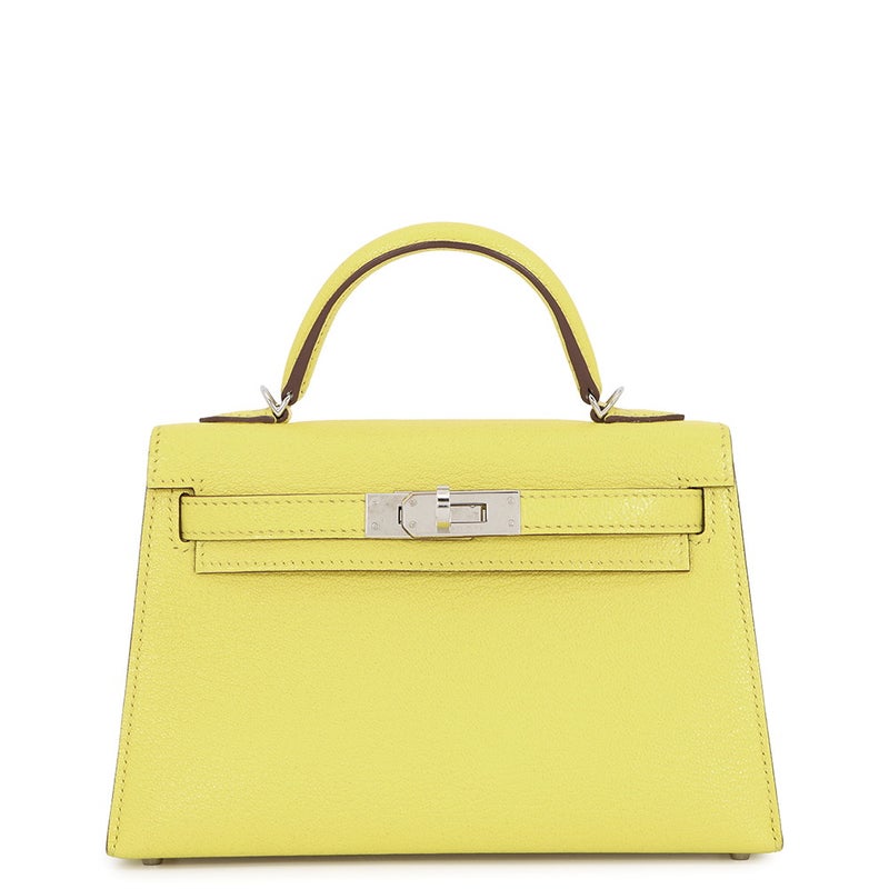 エルメス ミニケリー2 外縫い ライム/シルバー金具 シェブルミゾル U刻印 HERMES ２wayショルダー