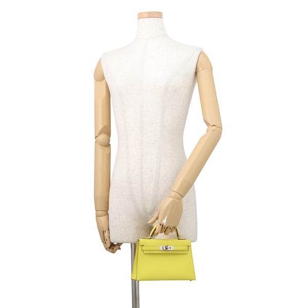 エルメス ミニケリー2 外縫い ライム/シルバー金具 シェブルミゾル U刻印 HERMES ２wayショルダー