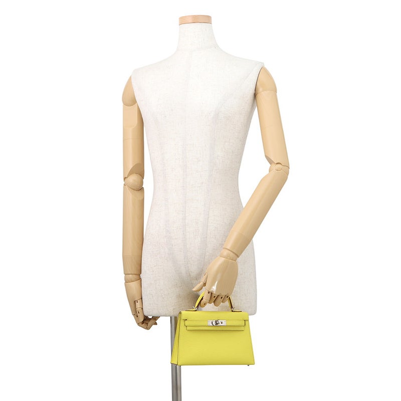 エルメス ミニケリー2 外縫い ライム/シルバー金具 シェブルミゾル U刻印 HERMES ２wayショルダー