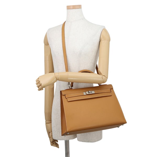 エルメス ハンドバッグ ケリー32 外縫い ナチュラル/シルバー金具 ヴォーシャモニー □D刻印 ２wayショルダー