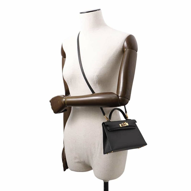 エルメス ハンドバッグ ミニケリードゥ 外縫い ブラック/ゴールド金具 エプソン U刻印 2wayショルダー 黒