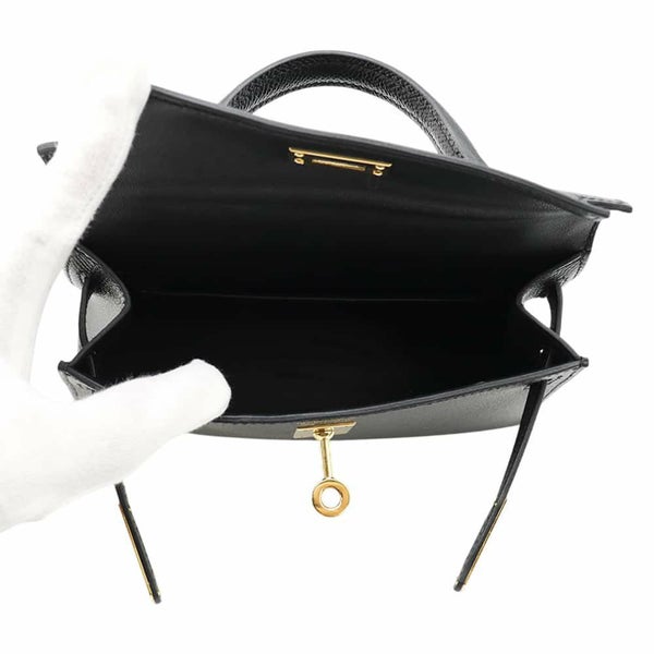 エルメス ハンドバッグ ミニケリードゥ 外縫い ブラック/ゴールド金具 エプソン U刻印 2wayショルダー 黒
