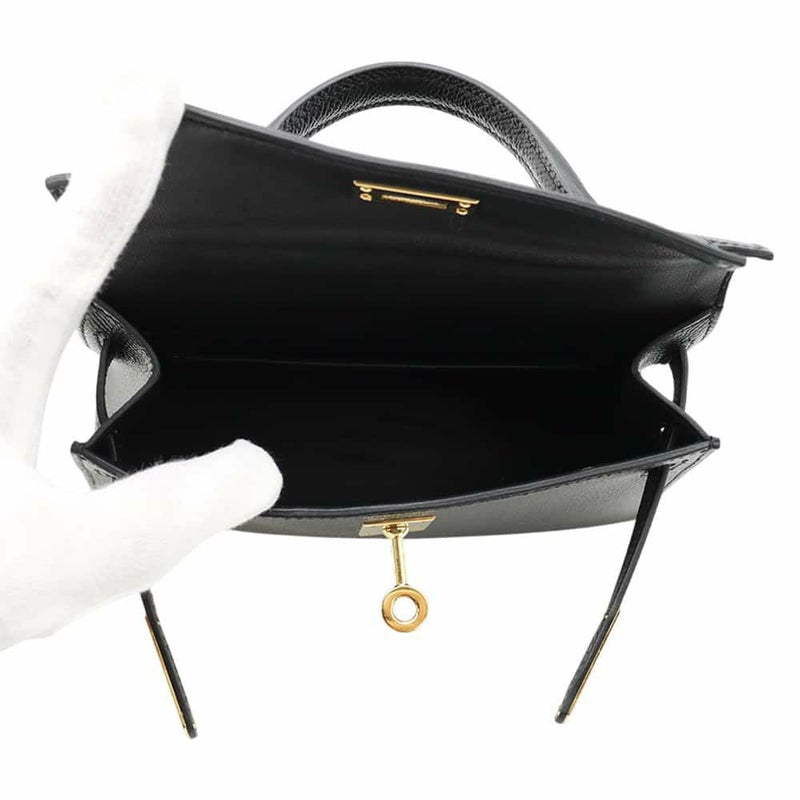 エルメス ハンドバッグ ミニケリードゥ 外縫い ブラック/ゴールド金具 エプソン U刻印 2wayショルダー 黒