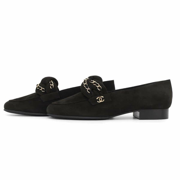 シャネル ローファー ココマーク チェーン スエード レディースサイズ37C G32955 CHANEL 靴 黒