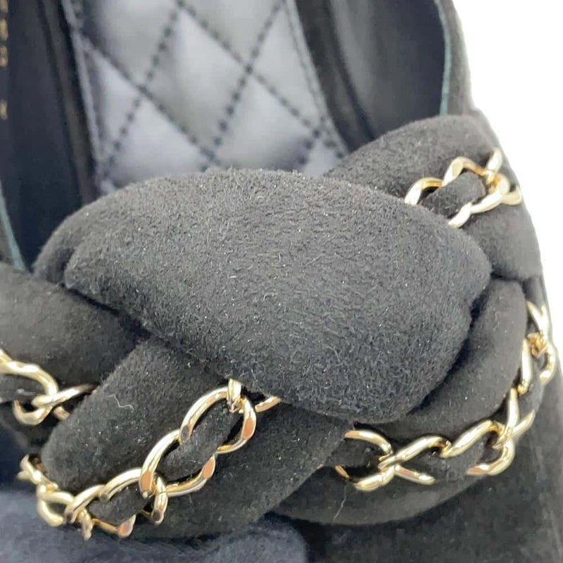 シャネル ローファー ココマーク チェーン スエード レディースサイズ37C G32955 CHANEL 靴 黒