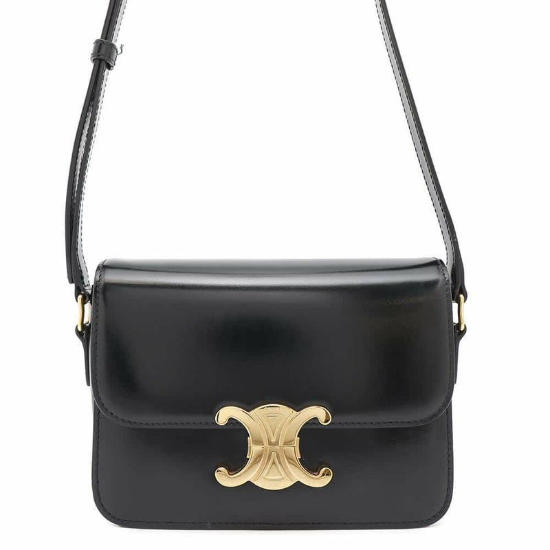 セリーヌ ショルダーバッグ ティーン トリオンフ シャイニーカーフレザー 188423 CELINE 黒