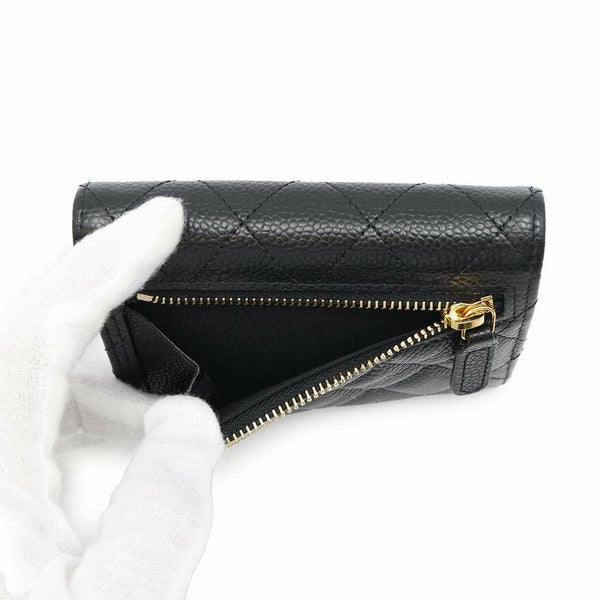 シャネル 三つ折り財布 クラシック スモール フラップ ウォレット キャビアスキン AP0231 CHANEL 黒