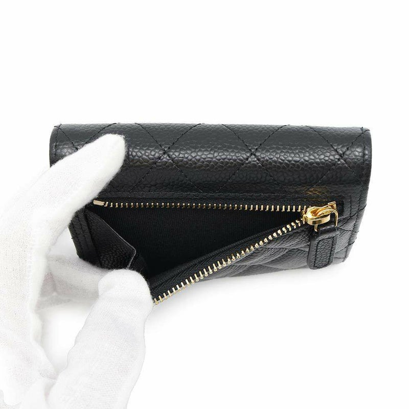 シャネル 三つ折り財布 クラシック スモール フラップ ウォレット キャビアスキン AP0231 CHANEL 黒