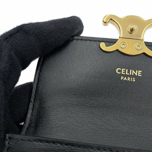 セリーヌ カードケース トリオンフ フラップ付きカードホルダー シャイニーカーフレザー 10I583 CELINE 名刺入れ 黒 財布