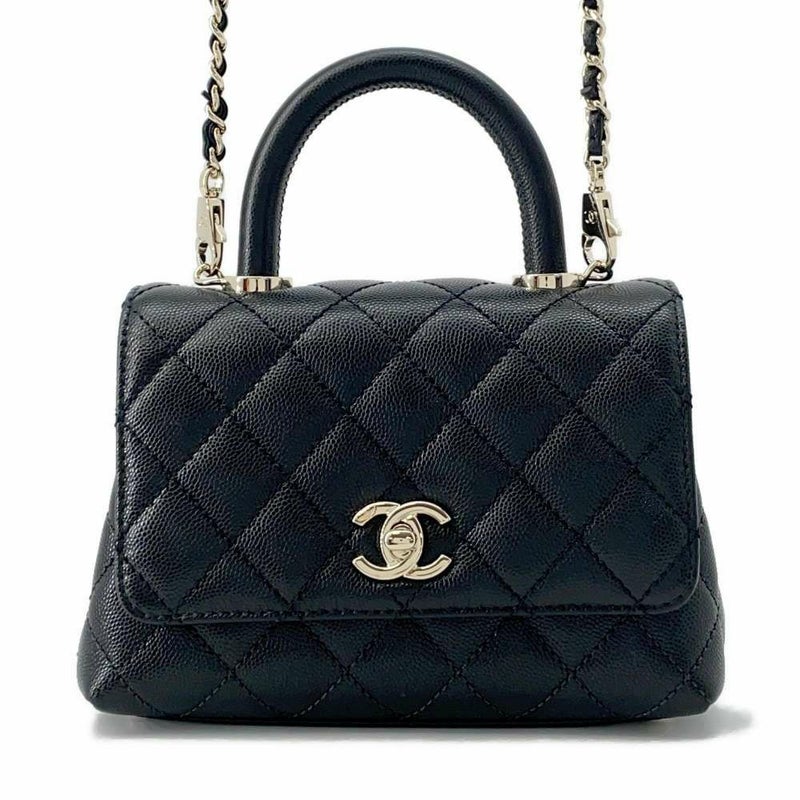 シャネル ハンドバッグ ココマーク マトラッセ トップハンドル ミニ フラップ キャビアスキン AS2215 CHANEL 2way 黒