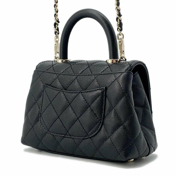 シャネル ハンドバッグ ココマーク マトラッセ トップハンドル ミニ フラップ キャビアスキン AS2215 CHANEL 2way 黒