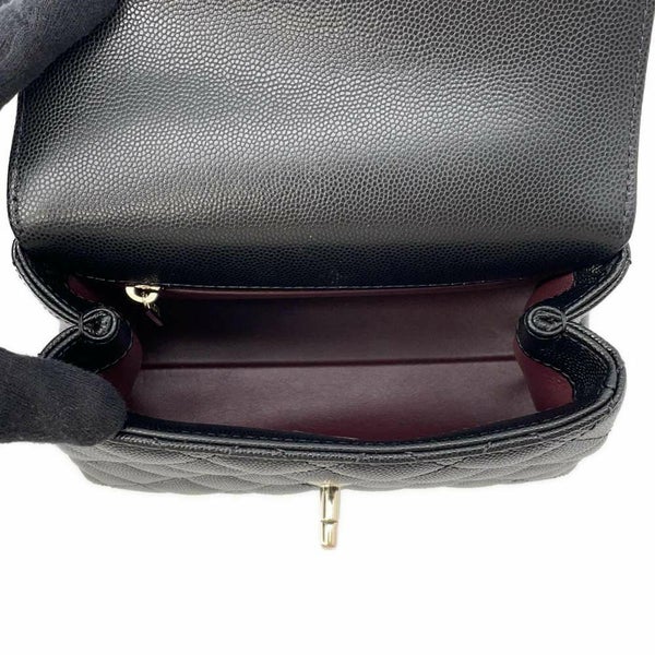 シャネル ハンドバッグ ココマーク マトラッセ トップハンドル ミニ フラップ キャビアスキン AS2215 CHANEL 2way 黒