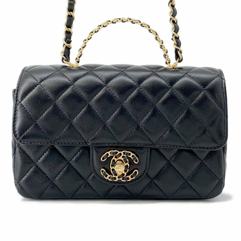 シャネル ショルダーバッグ ココマーク トップハンドル マトラッセ ラムスキン AS4362 2wayショルダー 黒