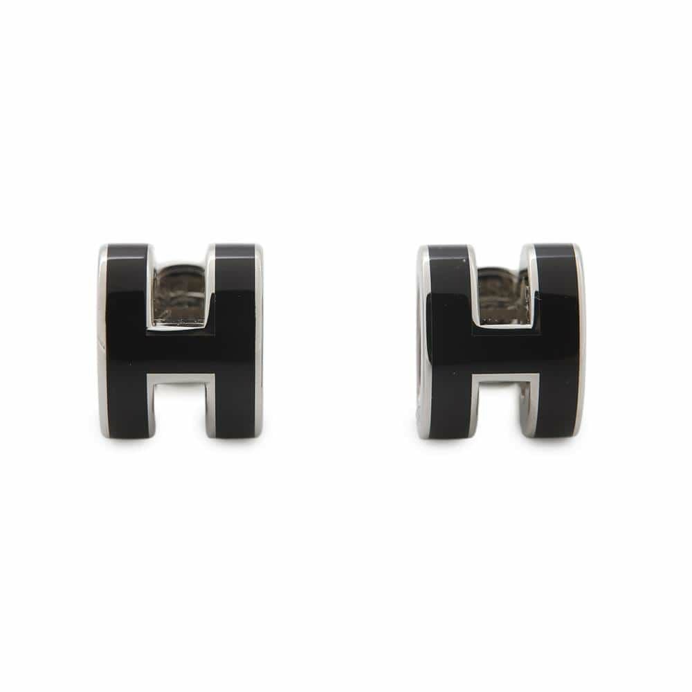 エルメス ピアス ミニ・ポップアッシュ ブラック/シルバー金具 H