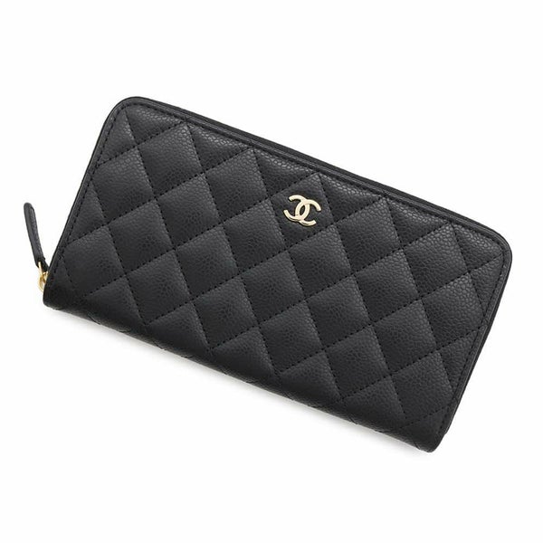シャネル 長財布 クラシック ロング ジップ ウォレット ココマーク マトラッセ キャビアスキン AP0242 CHANEL 黒