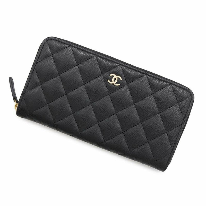 シャネル 長財布 クラシック ロング ジップ ウォレット ココマーク マトラッセ キャビアスキン AP0242 CHANEL 黒