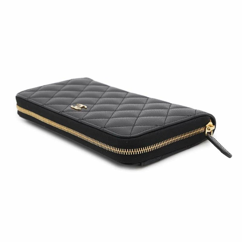 シャネル 長財布 クラシック ロング ジップ ウォレット ココマーク マトラッセ キャビアスキン AP0242 CHANEL 黒