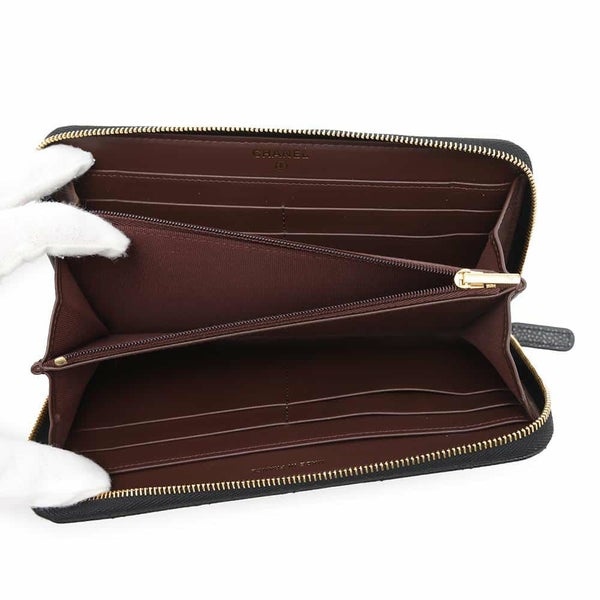 シャネル 長財布 クラシック ロング ジップ ウォレット ココマーク マトラッセ キャビアスキン AP0242 CHANEL 黒