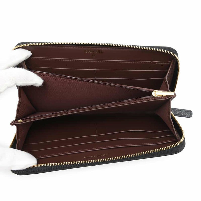 シャネル 長財布 クラシック ロング ジップ ウォレット ココマーク マトラッセ キャビアスキン AP0242 CHANEL 黒