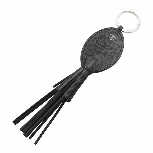 エルメス キーホルダー プルプ ブラック/シルバー金具 エプソン/ラムスキン W刻印 HERMES チャーム 黒