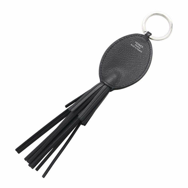 エルメス キーホルダー プルプ ブラック/シルバー金具 エプソン/ラムスキン W刻印 HERMES チャーム 黒