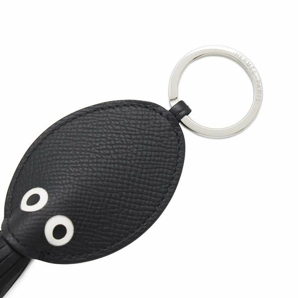 エルメス キーホルダー プルプ ブラック/シルバー金具 エプソン/ラムスキン W刻印 HERMES チャーム 黒