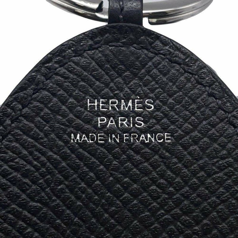 エルメス キーホルダー プルプ ブラック/シルバー金具 エプソン/ラムスキン W刻印 HERMES チャーム 黒