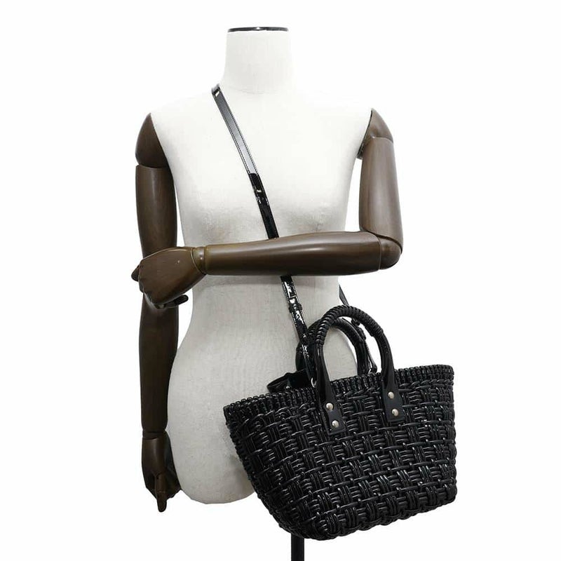 バレンシアガ ハンドバッグ ビストロ XS パテントレザー 671342 BALENCIAGA 2wayショルダーバッグ バスケットバッグ 黒