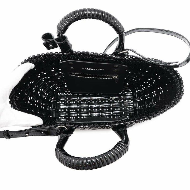 バレンシアガ ハンドバッグ ビストロ XS パテントレザー 671342 BALENCIAGA 2wayショルダーバッグ バスケットバッグ 黒