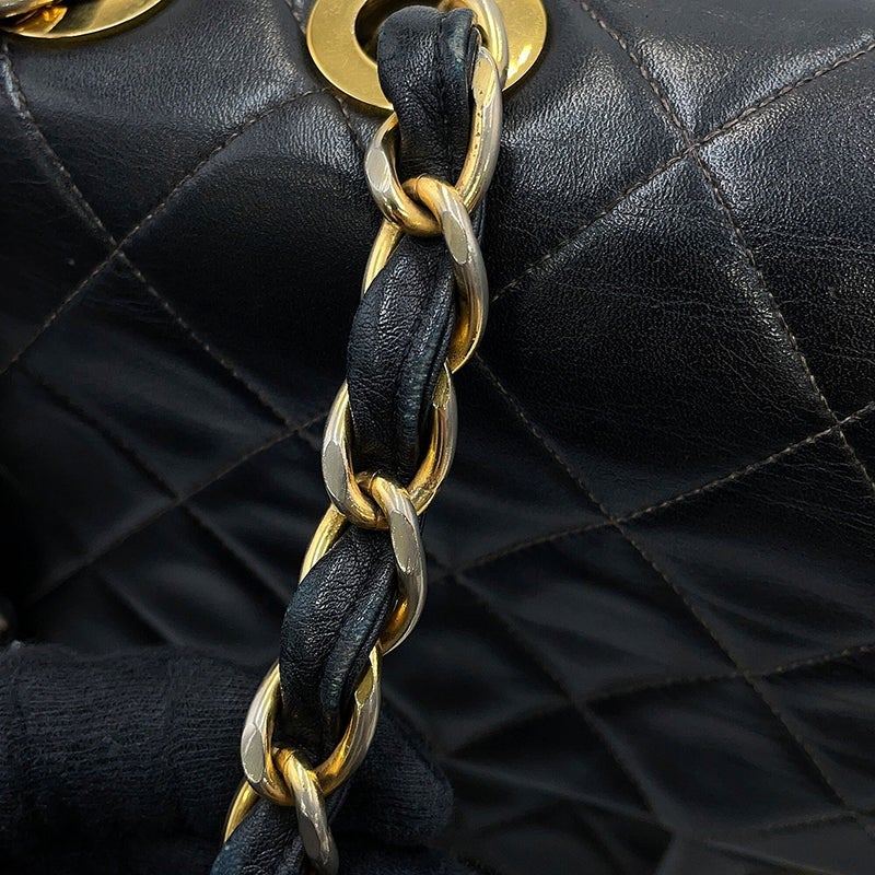 シャネル チェーンショルダーバッグ マトラッセ33 ココマーク ラムスキン Wチェーン  A04412 CHANEL バッグ デカマト 黒