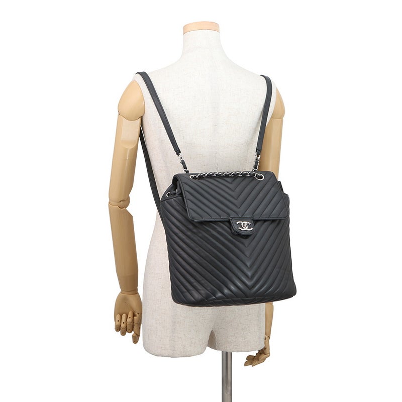 シャネル リュック Vステッチ シェブロン バックパック ココマーク ラムスキン A91121 CHANEL リュックサック バッグ 黒